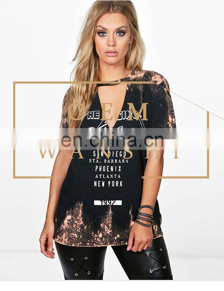 hot sell beach summer casual washed printed women t shirt