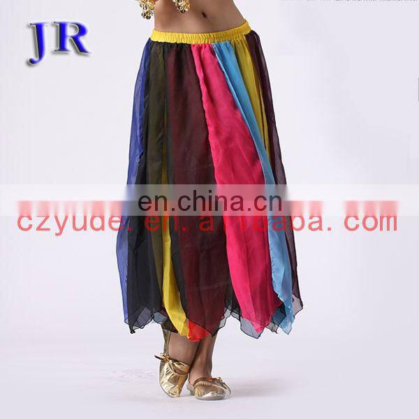Tribal rainbow colorful chiffon professional belly dance skirt costume Q-6016#