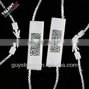 custom new fashion brand name transparent string seal tag for hangtag