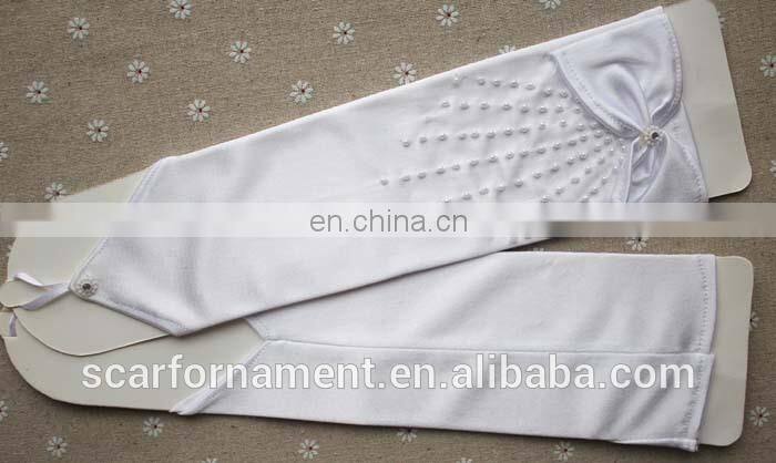 2014 Fashion Newest Elegant Bows with star beaded Fingerless satin wedding Hand Gloves,Wholesale Pearl Beaded Bridal Gloves