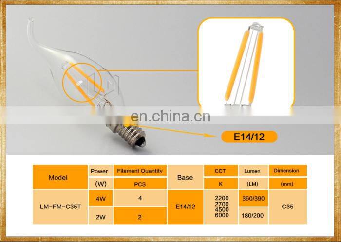Langma high quality AC 110v 2w 4w Christmas e12 led flicker flame candle light bulbs cob decorative filament warm white