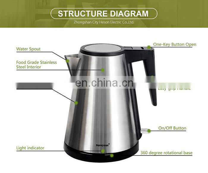 Hotel water kettle supplier price 360 degree rotated