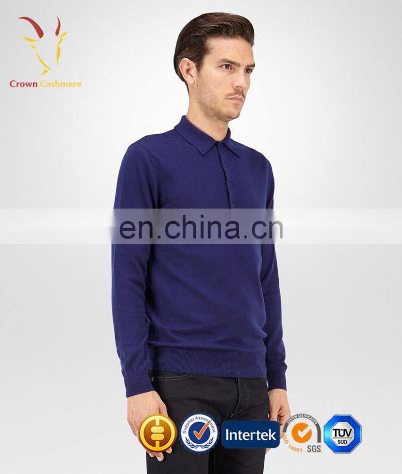 Best New Design 100% Cashmere Fashion Polo Sweater with Button for men