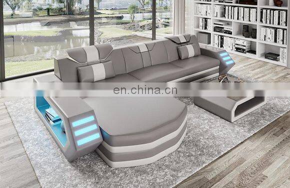 2021 Multi-functional living room sofa set furniture top grain leather sectional Sofa with LED light