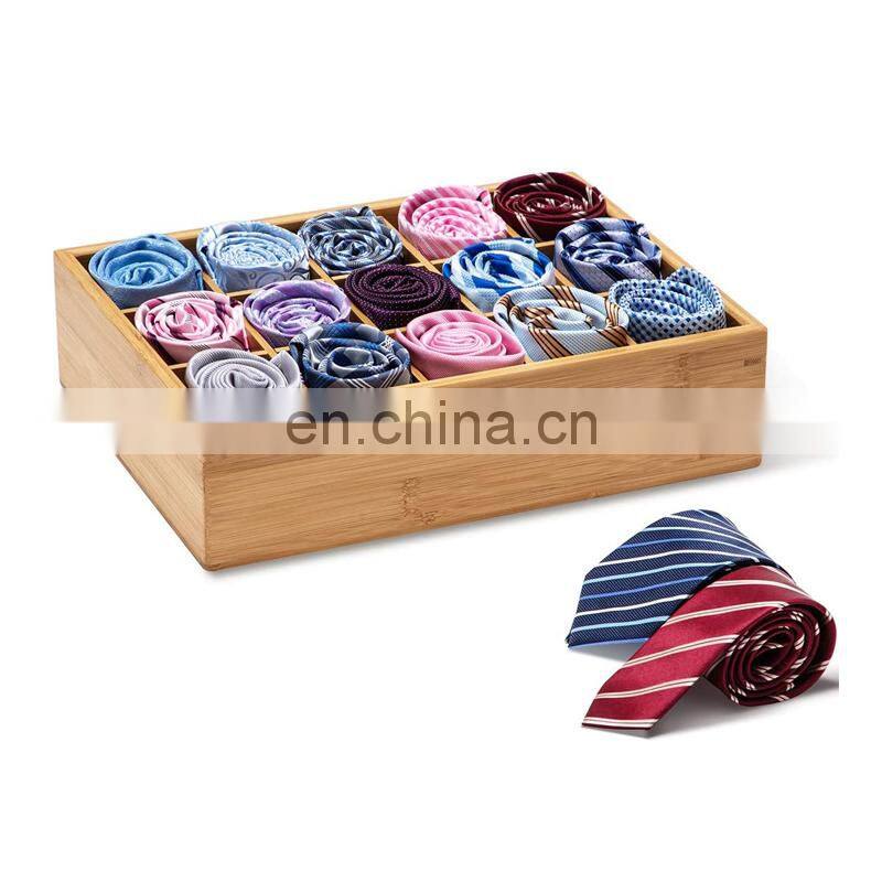 Closet Drawer Organizer,Drawer Divider and Storage Box for Ties Bras Briefs Socks, Compartments of 15, Bamboo