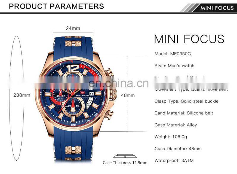 Mini Focus MF0350G New Watches Top Brand Quartz Sport Silicone Strap Mens Watches in Wristwatches Luxury