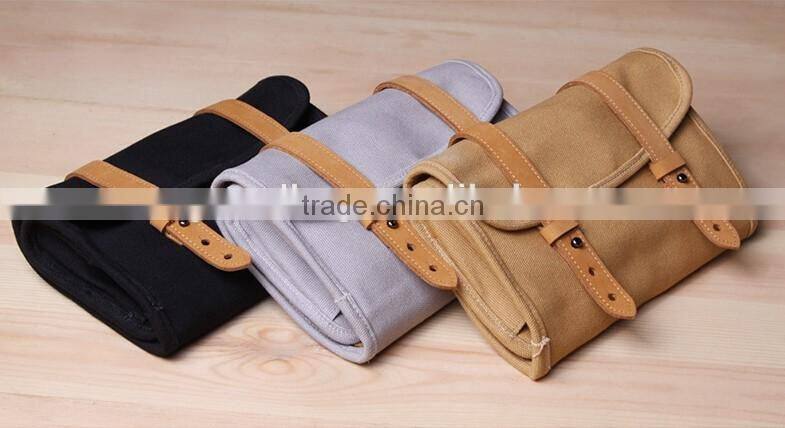 Multifuction High-capacity Genuine Leather and canvas Travel Data Cable Line Cellphone Camera Storage Bags Organizer Bag