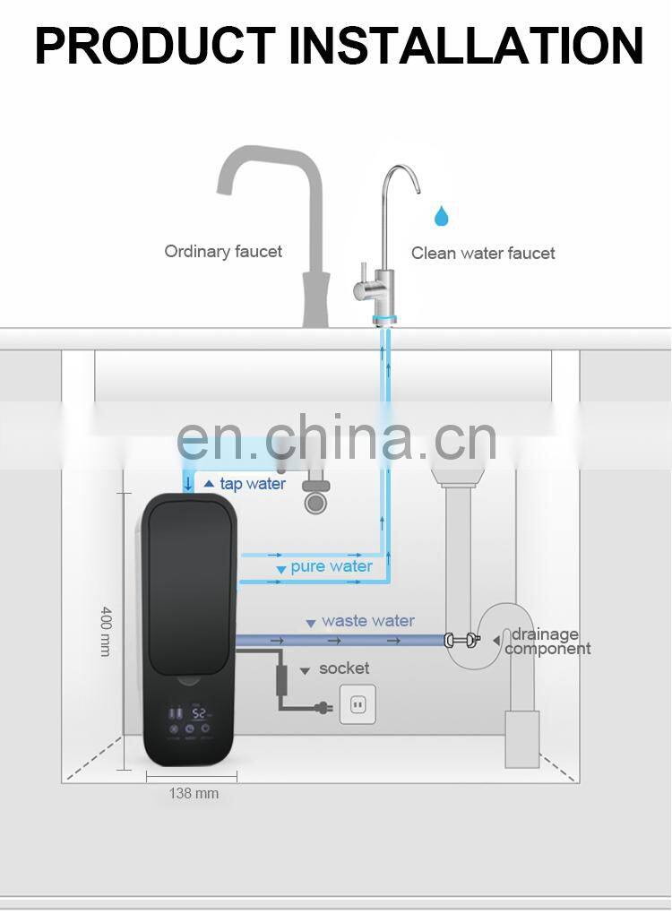 Quality Home Purification Under Sink reverse osmosis System water purifier Alkaline Water Filters black 600G life reminder