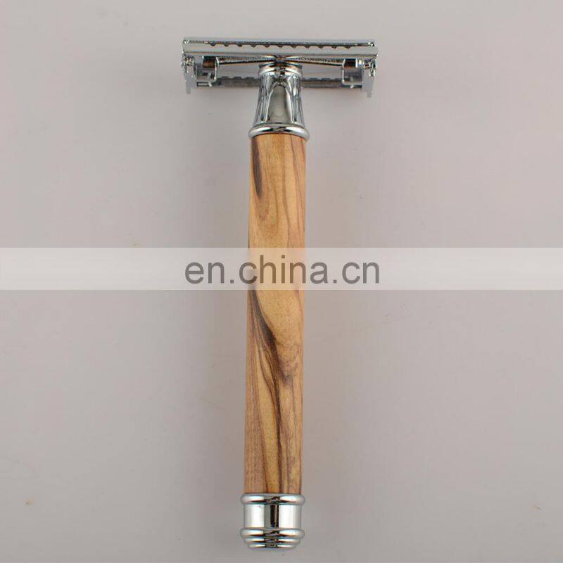 Premium quality Olive Wood Zero Waste Butterfly Head Double Edge Blades Private Label Wooden Shaving Safety Razor For Men
