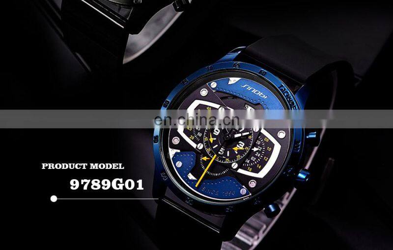 SINOBI Masculine Big Dial Wristwatch S9789G Silicone Band Black Chronograph Watch Multi Function Youth Men Watch