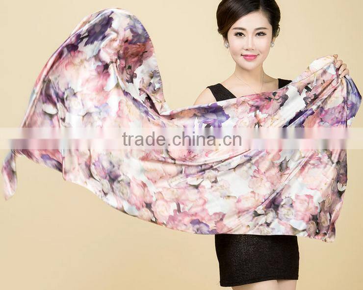 2015 latest custom women printed Silk satin Scarf