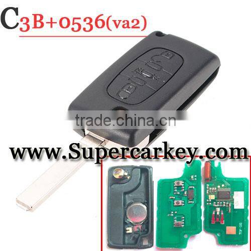 High Quality 3 Button Remote key For Citroen Flip key 0536 VA2 blade with Light button