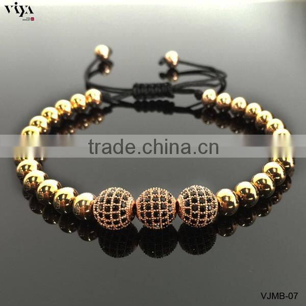 2016 Newest Gold Bead Bracelet With Black Lava Bead Elastic Buddha Bead Rosary Bracelet