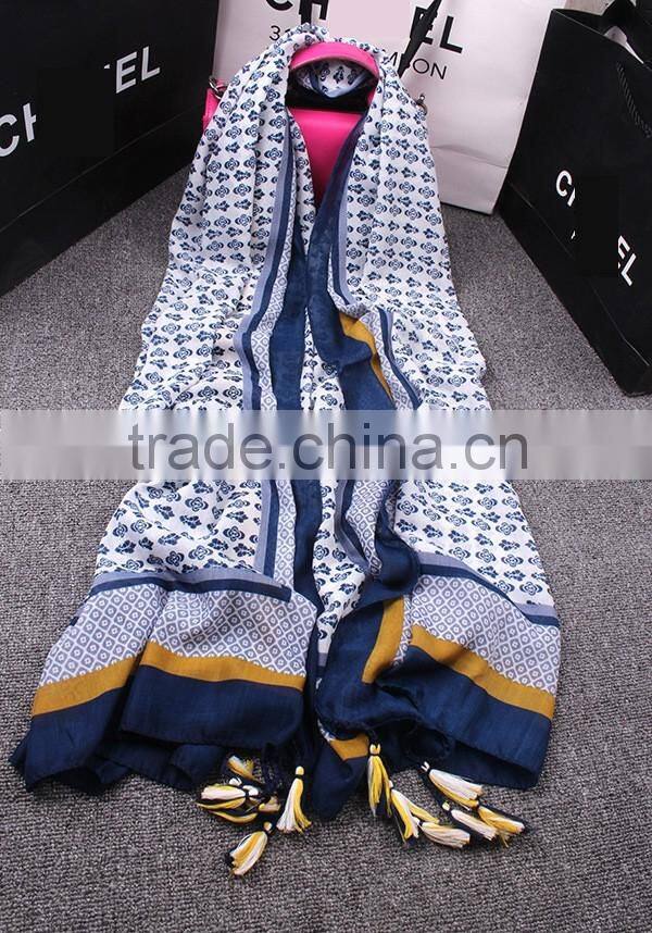 Wholesale 2016 Summer Retro Floral Design Beads Tassel Shawl Scarf