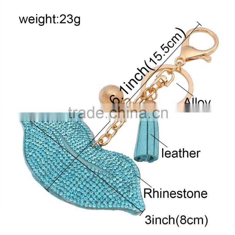 2016 Fuchsia Keychain Lipstick Pendant Keychain Bling Crystal Custom Keychain 18K Gold Plated Keyring Lobster Clasp