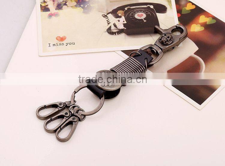 2015 Yiwu Factory Direct Sale Punk Men's Genuine Leather Vintage Keychains