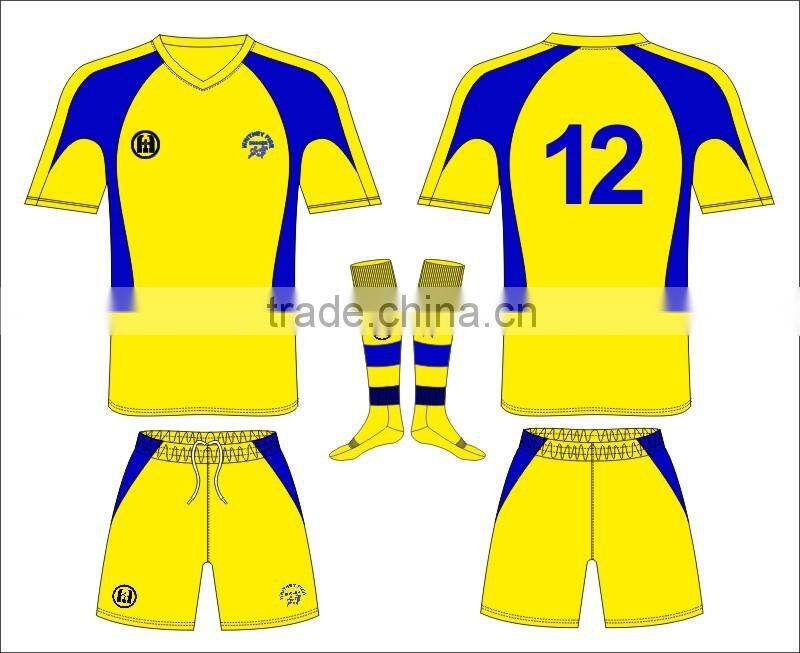 latest design custom yellow soccer jersey uniform set