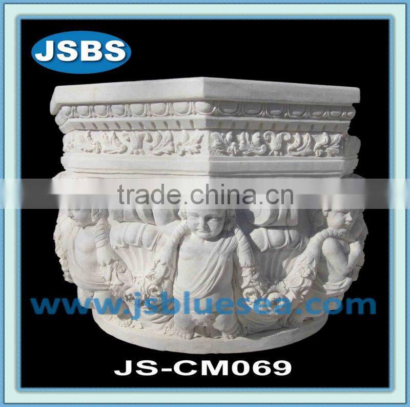 hand carved natural stone column flower stand