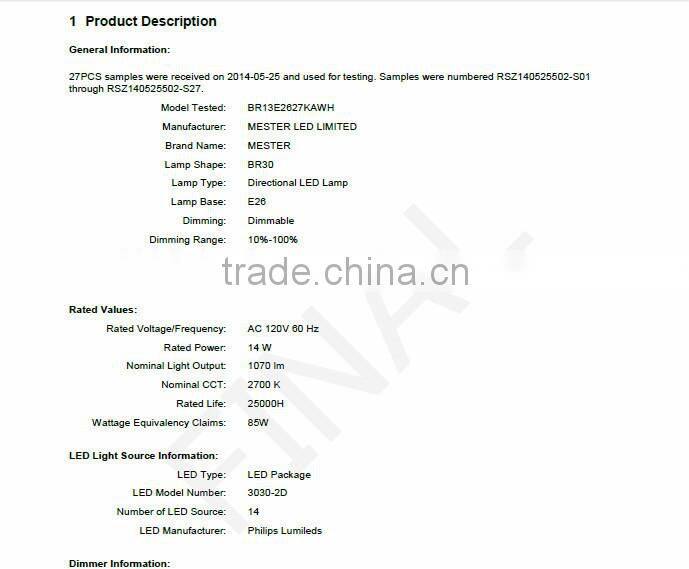 3000K Energy star rated LED BR30,1020lm,14w dimmable LED BR30 bulbs,UL/CUL certified,LM79/LM80 test reports available