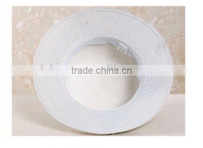 QXSH0056 White straw hat with bowknot Cloche fedora Summer women beach hat