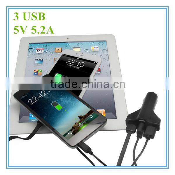 hot sale oem white and black blue led 5v 5.2a 3 port bulk usb charger