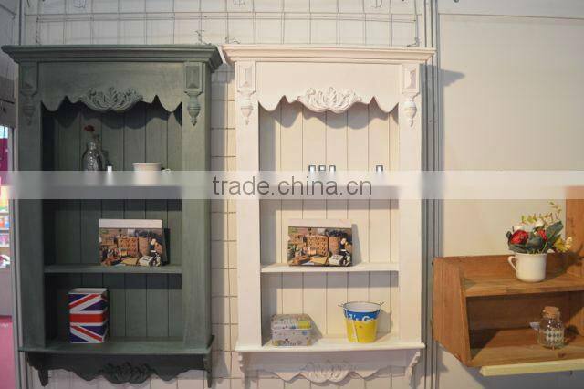 Shabby chic wooden wall storage shelf with two layers for living room