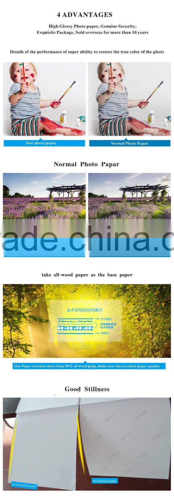 from China 260gsm Roland Oji A4 preminum high glossy RC photo paper 20 sheets/pack