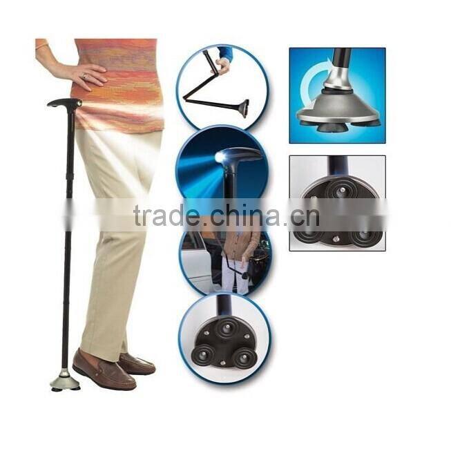 2014 adjustable aluminum retractable trusty walking cane with led light