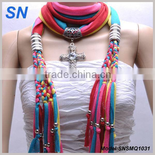 Multi color hand made rainbow color cross pendant jewelry scarf