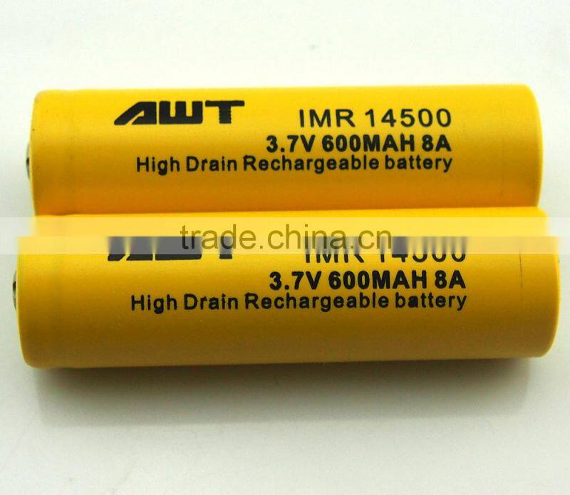 most reasonable price AWETE 14500 600mah battery 3.7v li-ion rechargerable battery lithium ion battery 3.7v 720mah