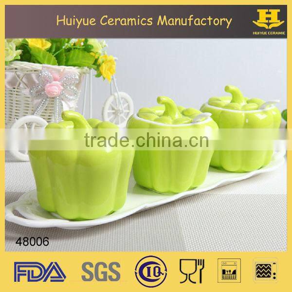 Set of 3 Ceramic Spice Jars/ Condiment Pots/Spoon sets