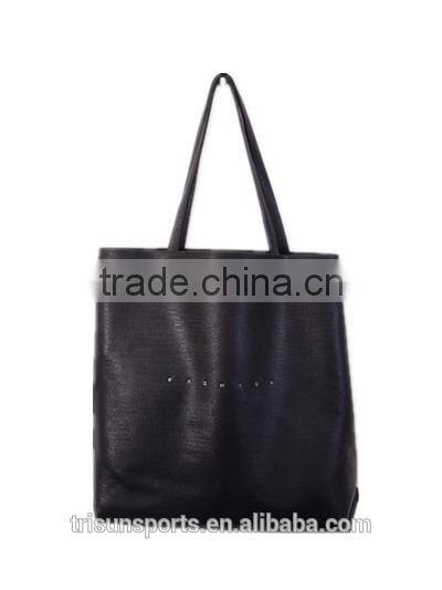 new girl's black leather simple handbag for handout and travel