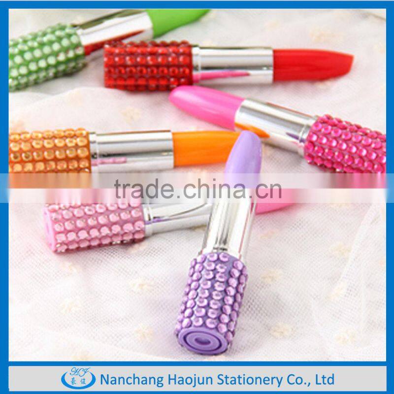 Cute Gift Crystal Lipstick Ballpoint Pen,Novelty School Pen Lipstick Shape Plastic Pens