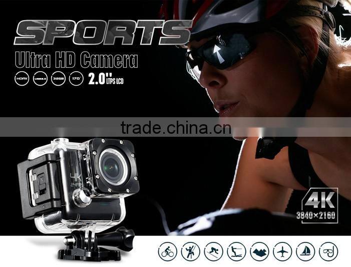 New arrival mini Full HD 4K/2K/1080P/720P/ WVGA go pro waterproof action camera with 170deg wide angle view ,2.0 large LCD