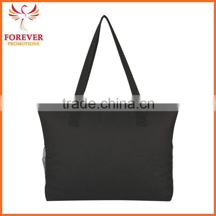 Wholesale 600 D Denier Polyester Top Zippered ClosureTote Bag With Mesh Pocket