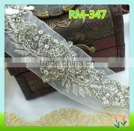 Garment accessory beaded trims on mesh for dress