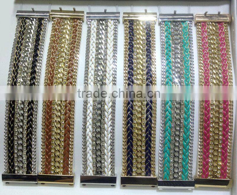 Fashion leather twist braid chain bracelet bangle for girl