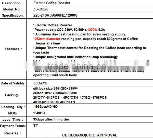 ZS-202A Hot Air Popcorn Maker/Coffee Bean Roaster