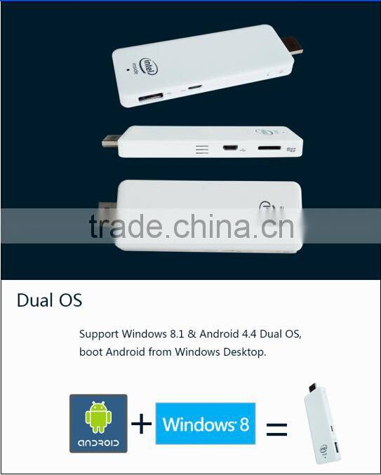 2015 latest Cloudnetgo Intel Quad Core Z3735Fwindows mini pc dongle TV dongle windows8.1 Android 4.4 compute stick 2G+32Gwifi