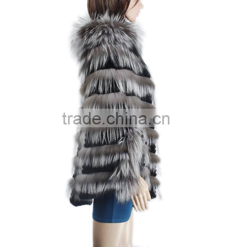 Women beautiful fur poncho silver fox fur poncho rex rabbit fur poncho sale KZ150082
