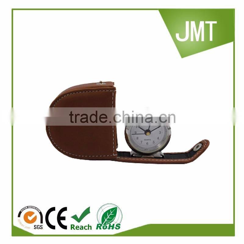 Mini Lovely leather travel alarm clock for gift