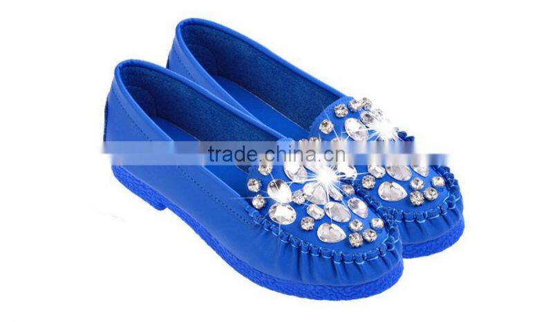 Flat Shoes With Round Soft Leather Low Shoes Women Diamond Peas Shoes