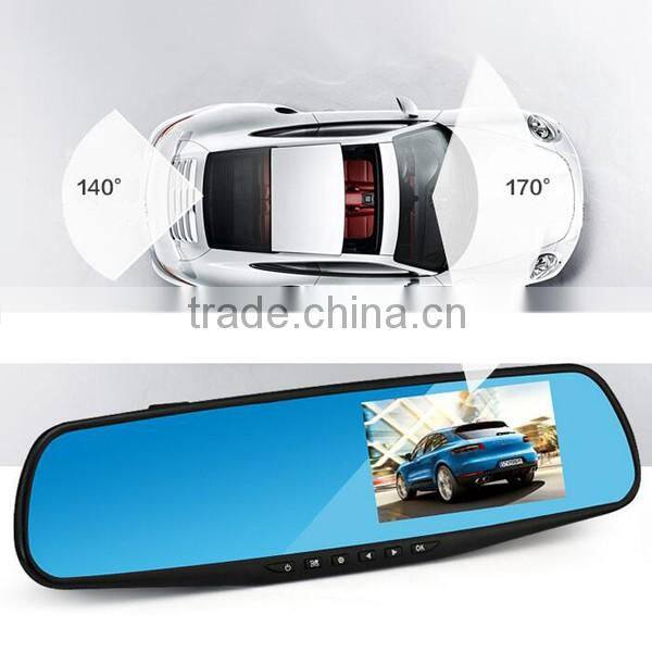 Promotion Dual Lens 1080P 4.3inch rearview mirror DVR camera with Two Lens