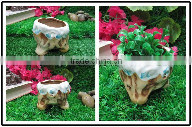 Blue flower decor ceramic flower pots with handle, garden planter pot