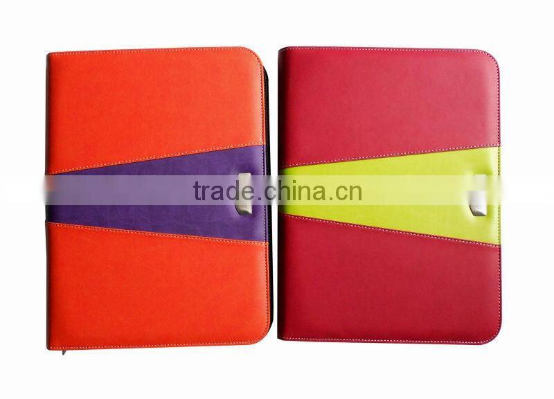 2014 A4 A5 plastic leather folder portfolio with zipper closure