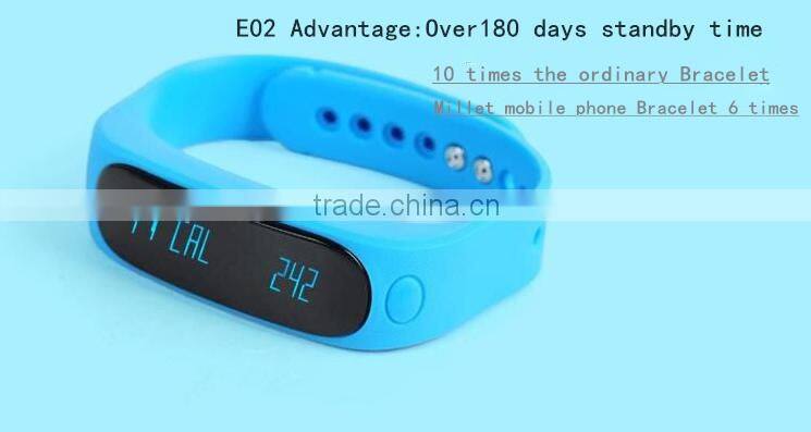 Health watch E02 smart bracelet 2016 sport wristband bluetooth with e02 smart bracelet health sleep monitoring