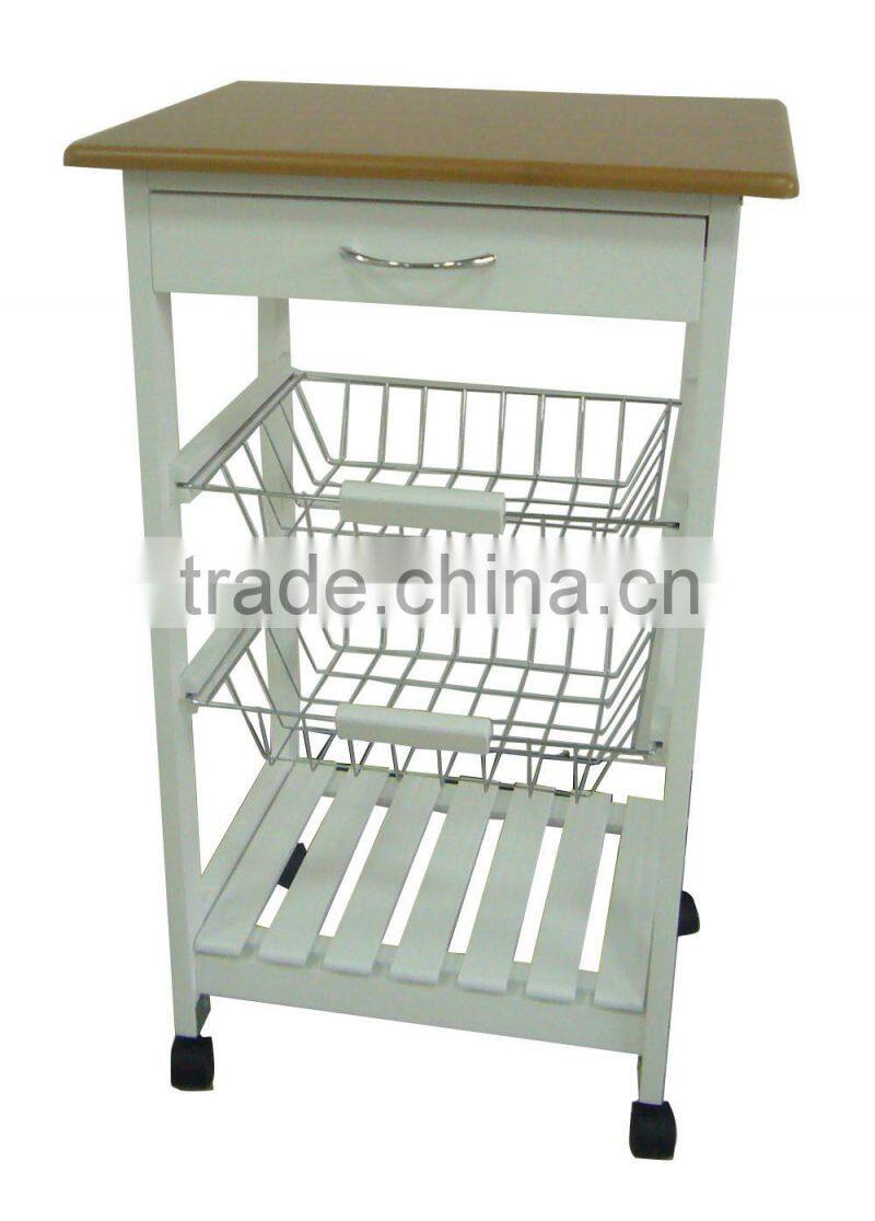 New design MDF with PVC wooden kitchen trolley with wheels