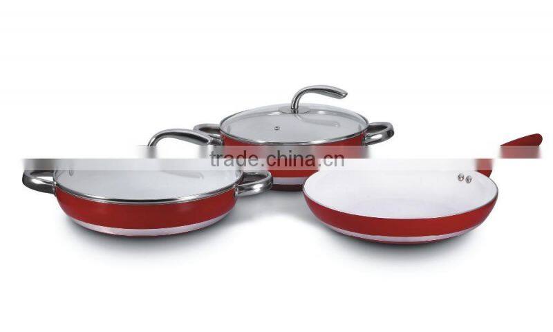 2015 fashion color press aluminium ceramic Cookware with glass lid