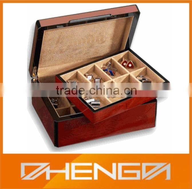 Best Sell factory custom made leather cufflink box with glass lid for gift (ZDS-F268)