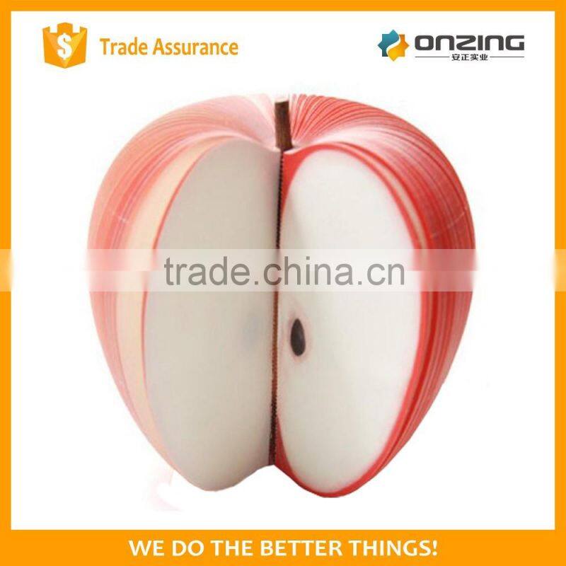 Onzing good quality 3d red apple shaped fruit sticky notes for promotional gift